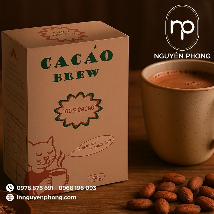 Mẫu hộp giấy đựng bột cacao theo yêu cầu